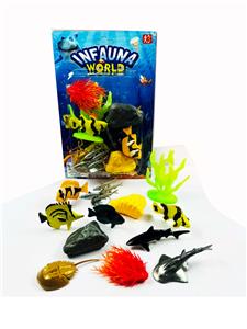 海洋动物（8只“5-7”厘米长实心海洋动物配海带，石头，海草） - OBL10297968