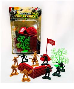 军事套装（10只4.5厘米高士兵配沙包，旗，旗座，树） - OBL10297979