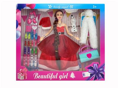 11.5寸9关节圣诞帽礼服芭比娃娃配搪胶雪宝饰品套装 - OBL10334680