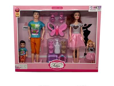 11.5寸实身活手一家四口芭比带小狗吸塑 化妆吸塑 - OBL10334819