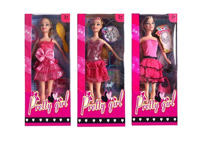 11.5寸实身活手时装短裙芭比带梳子、行李箱、手提包、项链配件 3款混装 - OBL10334838