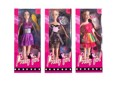 11.5寸实身活手时装短裙芭比带梳子、行李箱、手提包、项链配件 3款混装 - OBL10334847