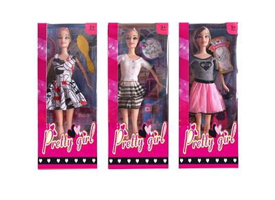 11.5寸实身活手时装短裙芭比带梳子、行李箱、手提包、项链配件 3款混装 - OBL10334850