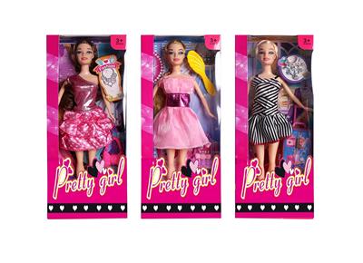 11.5寸实身活手时装短裙芭比带梳子、行李箱、手提包、项链配件 3款混装 - OBL10334852