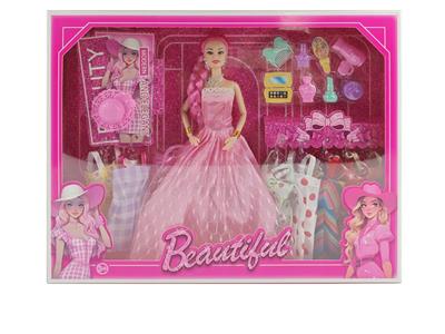 新款2025年11.5寸9关节实身时尚大裙长辫公主芭比带手环项链耳环太阳帽梳子吹风机化妆盒镜子7款吊裙 - OBL10334955