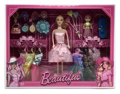 新款2025年11.5寸实身吊带裙公主芭比带包包镜子帽子梳子五叶花爱心气球滑板3.5寸小女孩6款吊裙 - OBL10334961