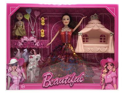 新款2025年11.5寸实身眼泪公主大裙芭比带3.5寸小女孩爱心气球鞋子睡床3款吊裙 - OBL10334962