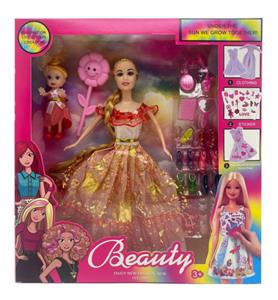 新款2025年11.5寸实身婚纱大裙长辫公主芭比带3.5寸小女孩太阳花棒梳子镜子鞋子 - OBL10334969