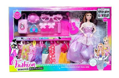 新款2025年11.5寸9关节实身公主大裙公主芭比带手环吉他眼镜行旅箱帽子包包头饰8款吊裙 - OBL10334974