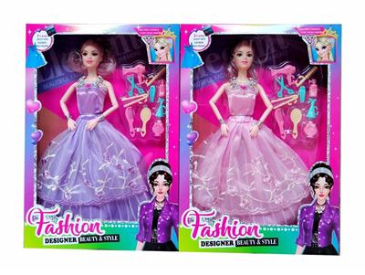 新款2025年11.5寸9关节实身婚纱大裙公主芭比带项链手环梳子镜子剪刀等饰品两款随机混装 - OBL10334978