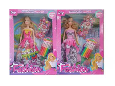 新款2025年11.5寸实身时尚公主裙芭比带彩笔贴纸两款随机混装 - OBL10334986