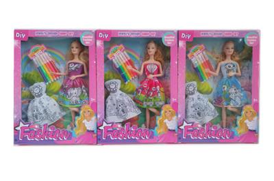 新款2025年11.5寸9关节实身时尚公主裙芭比带1套吊裙彩笔三款随机混装 - OBL10334988