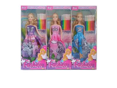 新款2025年11.5寸实身时尚公主裙芭比带彩笔三款随机混装 - OBL10334991