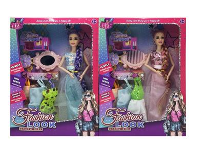 新款2025年11.5寸9关节实身公主大裙长辫公主芭比带镜子梳子3款吊裙两款随机混装 - OBL10334992