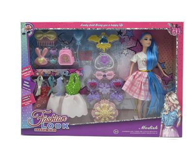 新款2025年11.5寸实身时尚短裙长发芭比带书包镜子气球项链眼镜耳环3款吊裙等饰品 - OBL10334995