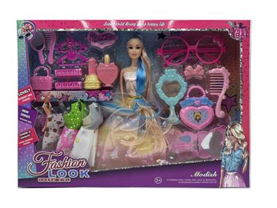 新款2025年11.5寸实身公主大裙长发公主芭比带梳子镜子衣架眼镜包包蝴蝶结4款吊裙等 - OBL10334999