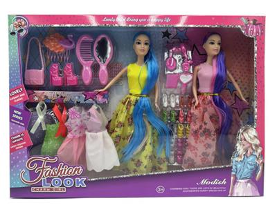 两只新款2025年11.5寸实身时尚长裙长发公主芭比带梳子镜子鞋子吹风机包包4款吊裙 - OBL10335000