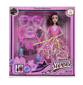 新款2025年11.5寸9关节实身公主大裙公主芭比带花瓶眼镜蝴蝶头插梳子镜子包包 - OBL10335013