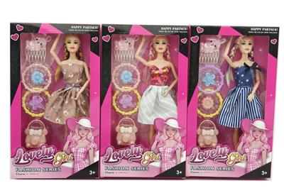 新款2025年11.5寸9关节实身时尚短裙公主芭比带大项链兔子头饰手提包三款随机混装 - OBL10335016