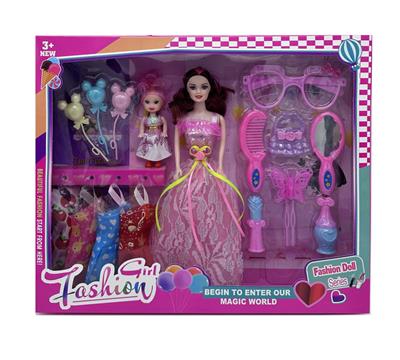 新款2025年11.5寸实身时尚公主长裙公主芭比带3.5寸小女孩气球眼镜梳子镜子花瓶蝴蝶头插包包4款吊裙 - OBL10335018