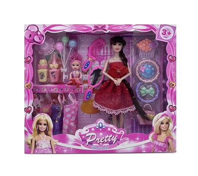 新款2025年11.5寸9关节实身婚纱短裙长辫公主芭比带帽子大项链头饰梳子镜子花瓶气球3.5寸小女孩包包4款吊裙 - OBL10335023