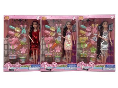 新款2025年11.5寸9关节实身时尚短裙长辫公主芭比带种花工具花盆三款随机混装 - OBL10335028