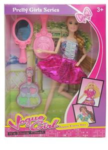 新款2025年11.5寸11关节实身时尚短裙长辫公主芭比带镜子化妆盒 - OBL10335031