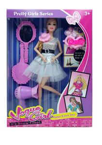 新款2025年11.5寸11关节实身时尚短裙长辫公主芭比带帽子镜子吹风机 - OBL10335032