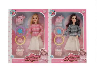 新款2025年11.5寸实身潮流时装芭比带兔子发饰大项链手提包两款随机混装 - OBL10335040