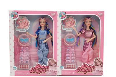 新款2025年11.5寸9关节实身潮流时装长辫芭比带大项链蝴蝶结指甲盖两款随机混装 - OBL10335041