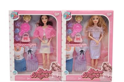 新款2025年11.5寸9关节实身时尚短裙芭比带头饰镜子帽子2套吊裙两款随机混装 - OBL10335042