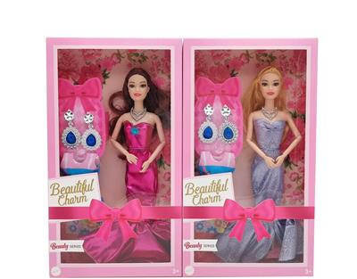 新款2025年11.5寸9关节实身晚礼服公主芭比带项链耳环1款吊裙两款随机混装 - OBL10335044