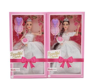 新款2025年11.5寸9关节实身高档婚纱大裙长辫公主芭比带气球皇冠项链手捧鲜花两款随机混装 - OBL10335046