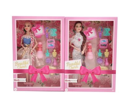 新款2025年11.5寸9关节实身晚礼服长辫公主芭比带梳子镜子化妆盒花瓶吹风机两款随机混装 - OBL10335047