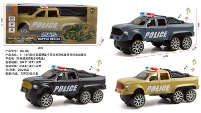 1：16六轮丰田越野皮卡带灯光音乐备胎万向电动警车不包电（车身使用四粒5号电池） - OBL10345041