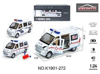 1：24 6开门声光回力车电商盒（面包车警车救护车） - OBL10357012