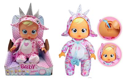 高档1比1 12寸搪胶头搪胶手毛绒棉身体带真实流眼泪。水晶睡衣剑龙哭泣娃娃带四声音乐cry Babies-Tutti Fritti带流眼泪功能，带奶嘴 - OBL10357773