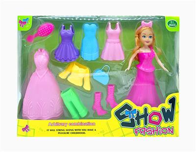 彩盒单只7寸娃娃配多款塑胶衣服，迷你袋，梳子,皇冠 - OBL10364024