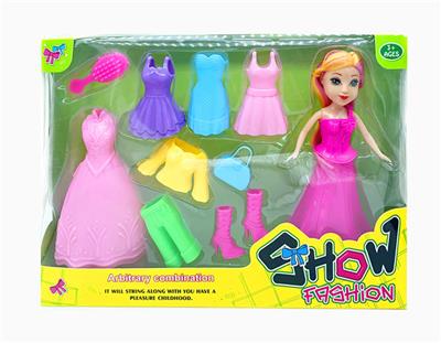 彩盒单只7寸大眼妹配多款塑胶衣服，迷你袋，梳子,皇冠 - OBL10364026