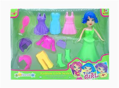 彩盒单只7寸大眼妹配多款塑胶衣服，迷你袋，梳子,假发 - OBL10364027