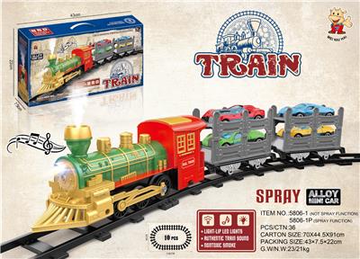 电动轨道火车 有喷雾
(古典火车头+2节双层拖板：
随机配4只合金跑车 ）
 有灯光，有声音，不包电
用4粒5号电池 - OBL10365925