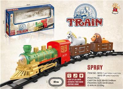 电动轨道火车 有喷雾
(古典火车头+2节车厢：配马+狮子）
 有灯光，有声音，不包电
用4粒5号电池 - OBL10365942