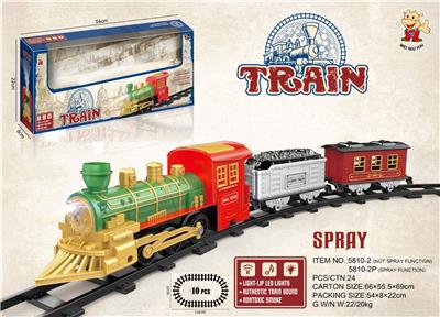 电动轨道火车 有喷雾
(古典火车头+2节车厢：客厢+货厢）
 有灯光，有声音，不包电
用4粒5号电池 - OBL10365943