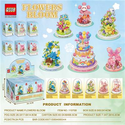 新款微钻颗粒繁花似锦系列积木套装（6小盒装一展示盒，内配有亚克力罩）彩盒采用精美烫金工艺 - OBL10373026