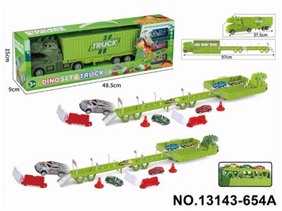 恐龙货柜车停车场景（配3只金属回力车+15个路标路障+1张DIY贴纸） - OBL10374456