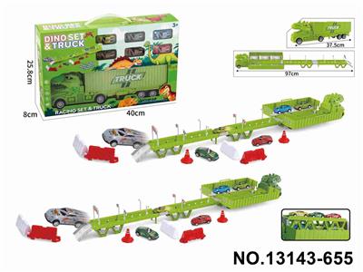 恐龙货柜车停车场景（配6只金属回力车+15个路标路障+1张DIY贴纸） - OBL10374457