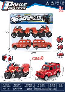 红色惯性车警车摩托混装4只装 - OBL10380298