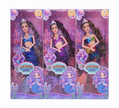 11.5寸十一关节实身金丝长辫美人鱼时尚芭比 带皇冠+项链 3款混 - OBL10381240