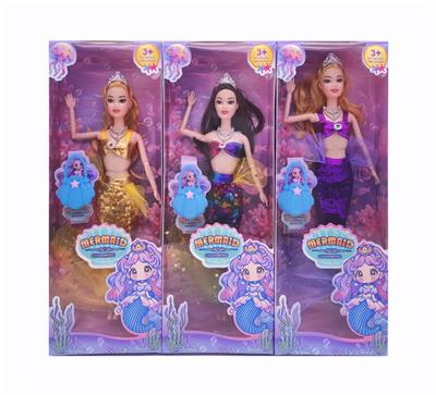 11.5寸9关节实身美人鱼时尚芭比 带贝壳包+皇冠+项链 3款混 - OBL10381241