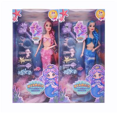 11.5寸9关节实身金丝长辫美人鱼时尚芭比 带贝壳梳吸塑 2款混 - OBL10381244